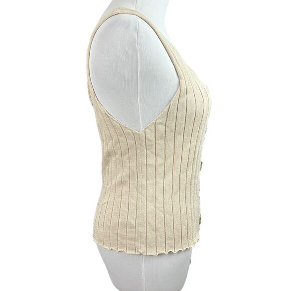 Moon River Natural Oatmeal Tan Button Front Knit Tank Top L NWT - Picture 2 of 6